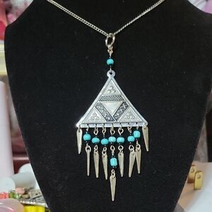 Silver and Turquoise Pendant Necklace